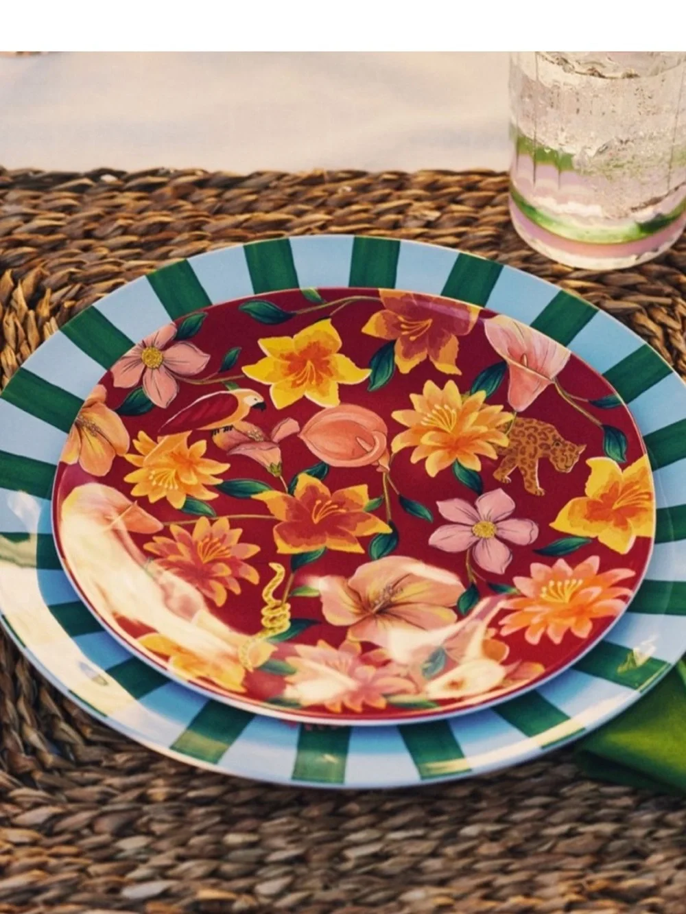 🐆FARM Rio Anthropologie Melamine Plates Dessert New Tropical Cheetah Monkey 8.5”